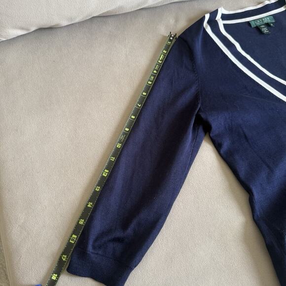 Lauren Ralph Lauren Silk Navy Cardigan XS Quiet Luxury Preppy Dark Academia - Picture 6 of 10